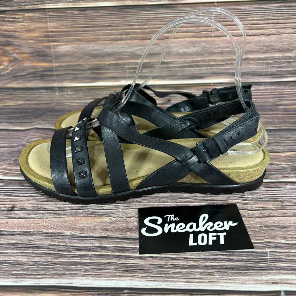 Ecco Women's Dagmar‎ Cross Black Leather Studded Sandals Size 7.5